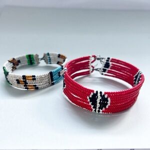 Vintage Native American Black White Red Green Beaded Bracelets